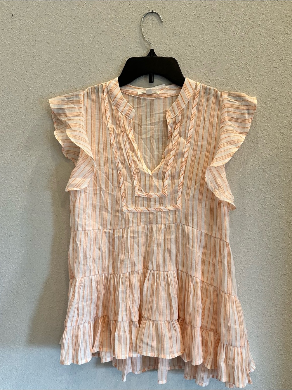 Blu Pepper Striped Ruffle Sleeve Tiered Peplum Blouse Boho Summer Top